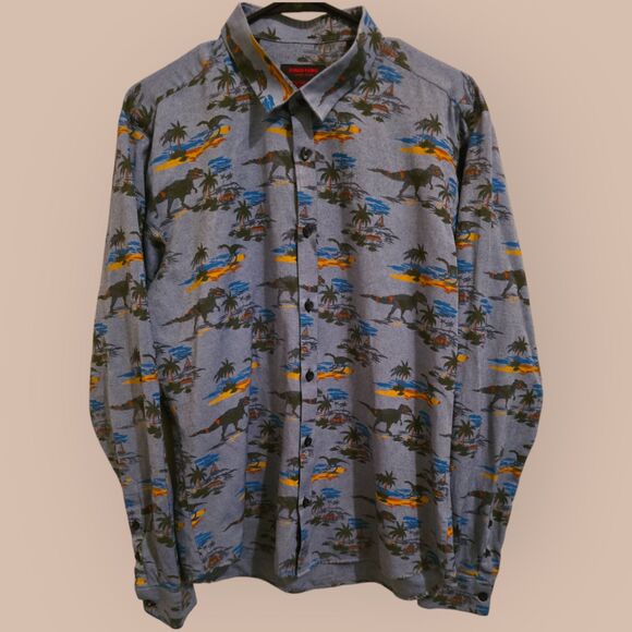 Jared Lang After Hours Men’s Embroidered Dinosaur Slim Fit Shirt Size Large - Picture 1 of 5